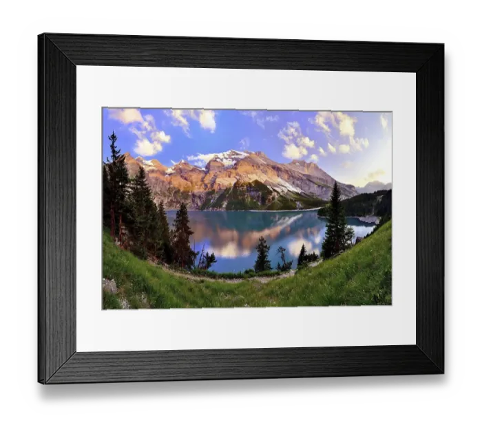 Framed Print : Mountains in the evening light at the Oeschinensee lake Framed Print : Mountains in the evening light at the Oeschinensee lake
