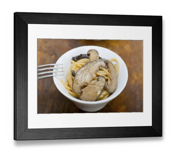 Framed Print : Italian spaghetti pasta and fresh wild mushrooms on rustic wood table Framed Print : Italian spaghetti pasta and fresh wild mushrooms on rustic wood table