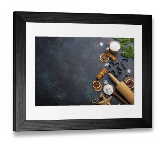 Framed Print : Christmas and New Year festive baking background with kitchen tools Framed Print : Christmas and New Year festive baking background with kitchen tools