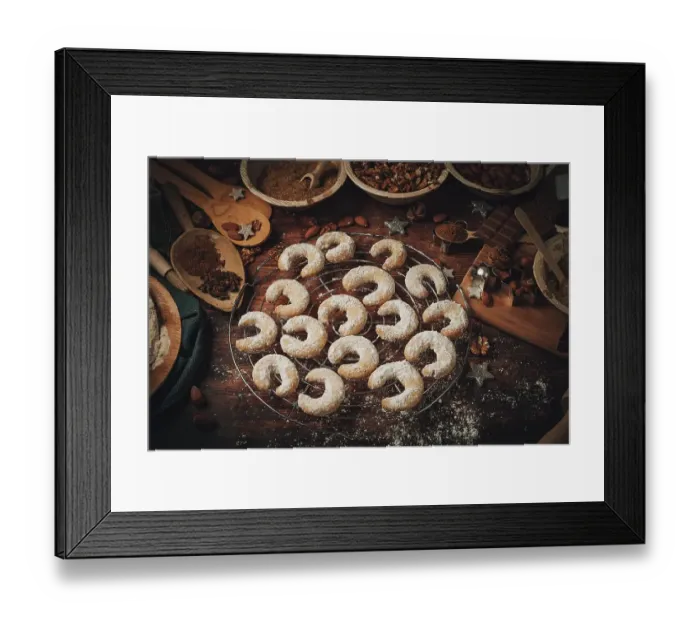 Framed Print : Baked vanilla crescents on a cake rack Framed Print : Baked vanilla crescents on a cake rack