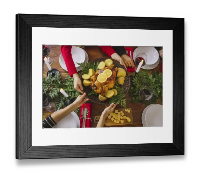 Framed Print : Top view christmas dinner with turkey