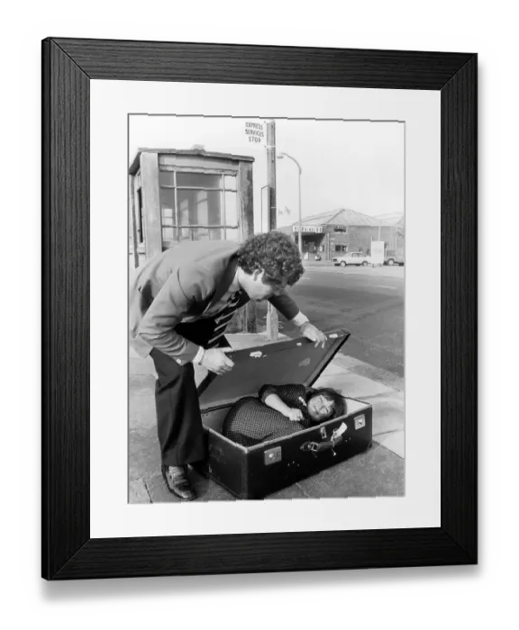 Framed Print : Woman in a suitcase, England, Great Britain Framed Print : Woman in a suitcase, England, Great Britain