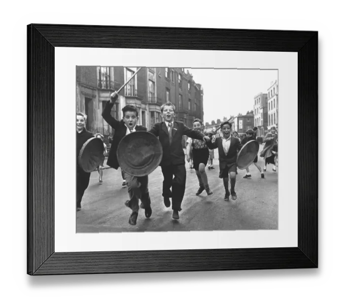 Framed Print : Children with shield and stick play knights