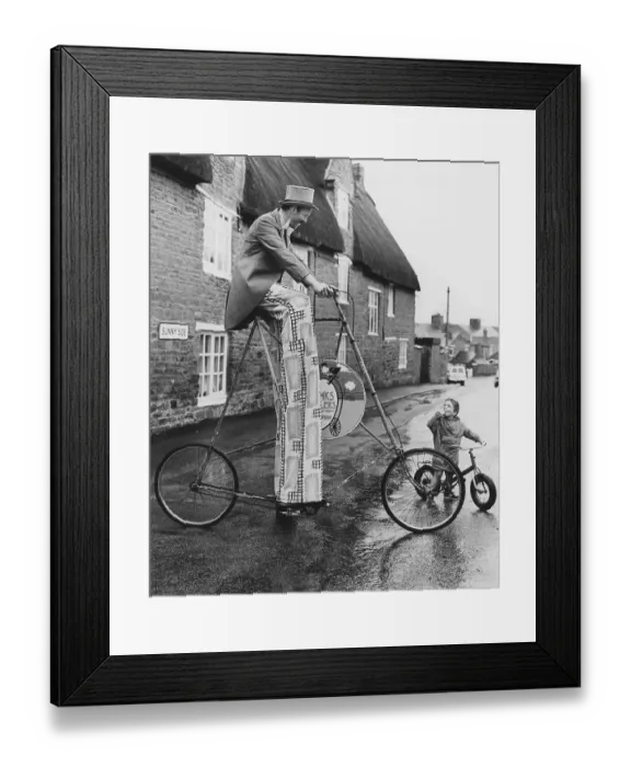 Framed Print : Man on curious big bike, England, Great Britain