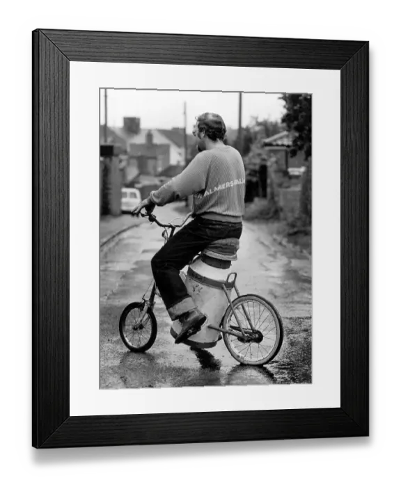Framed Print : Man on a curious bicycle, England, Great Britain Framed Print : Man on a curious bicycle, England, Great Britain