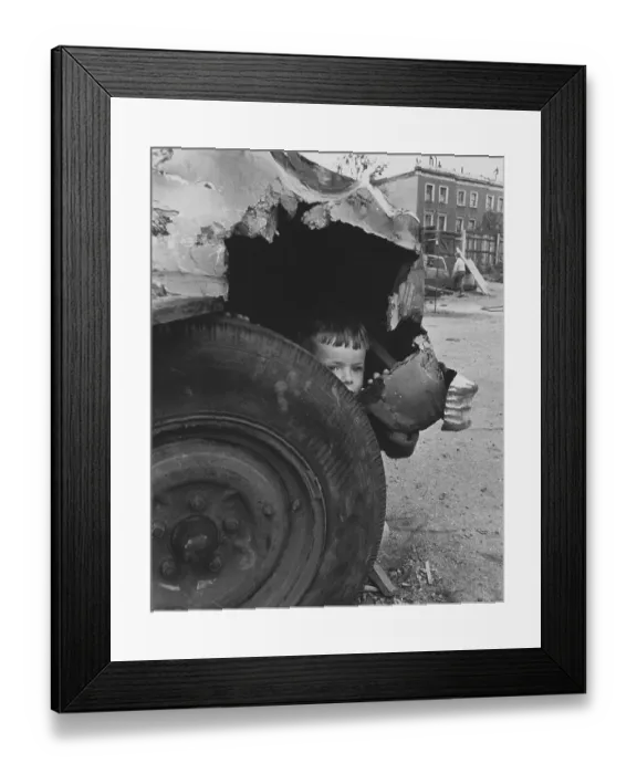 Framed Print : Child in old car, England, Great Britain