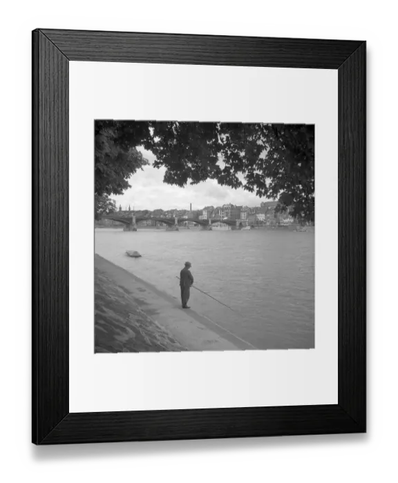 Framed Print : Angler an der Dreisam, ca. 1950