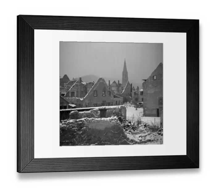 Framed Print : Ruins of destroyed houses in the snow Framed Print : Ruins of destroyed houses in the snow
