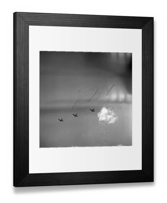 Framed Print : Three airplanes with banner fly synchronously Framed Print : Three airplanes with banner fly synchronously