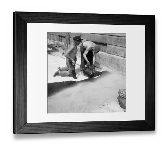 Framed Print : Road workers tar a road, ca. 1945 to 1955