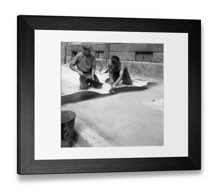 Framed Print : Road workers tar a road, ca. 1945 to 1955