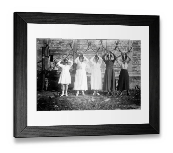 Framed Print : Five women with antlers ca. 1930