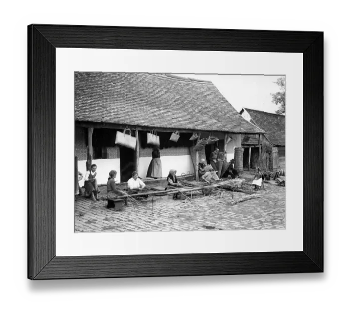 Framed Print : Women weave bags c. 1930, exact place unknown Framed Print : Women weave bags c. 1930, exact place unknown