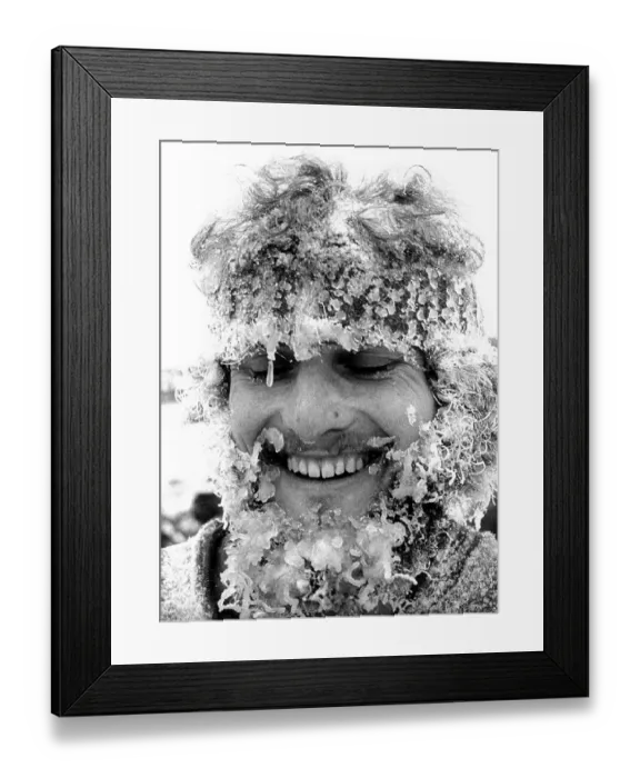Framed Print : Men's face with ice ca. 1970s Framed Print : Men's face with ice ca. 1970s