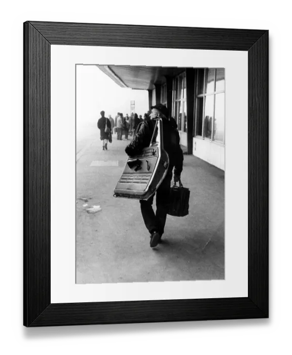 Framed Print : Man with car door ca. 1970s, exact place unknown Framed Print : Man with car door ca. 1970s, exact place unknown
