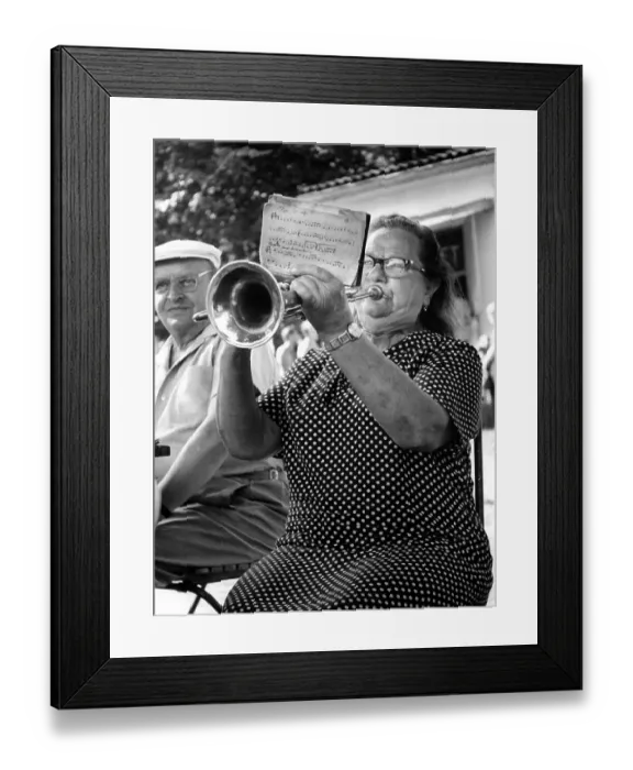 Framed Print : Grandma plays trumpet ca. 1970s
