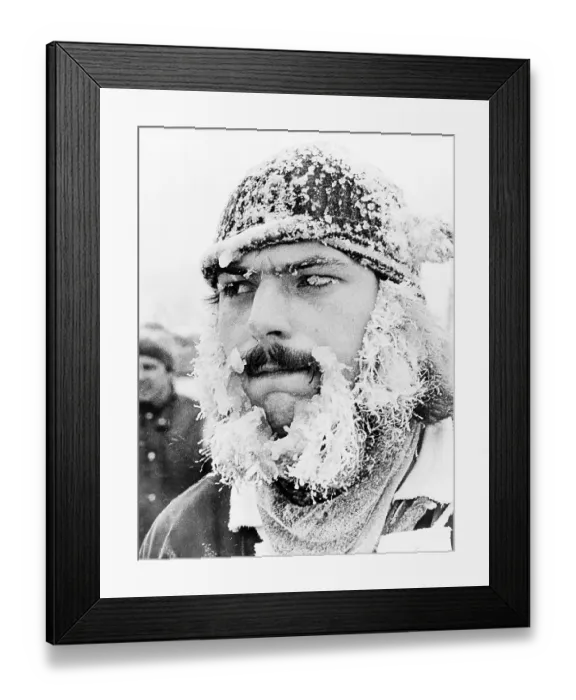 Framed Print : Man with icicle on his face ca Framed Print : Man with icicle on his face ca
