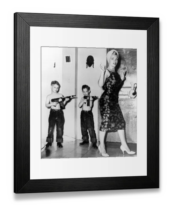 Framed Print : Two boys with rifles against mother, ca