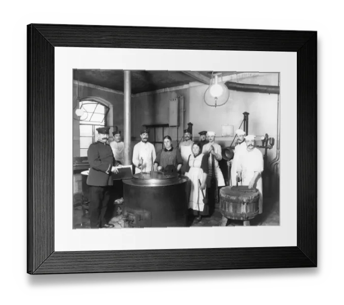 Framed Print : Canteen kitchen ca. 1910, place unknown