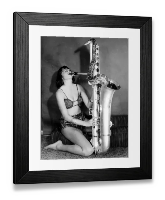 Framed Print : Snake comes from the saxophone ca Framed Print : Snake comes from the saxophone ca