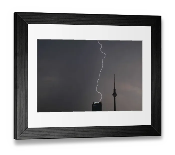 Framed Print : Thunderstorm, lightning, TV tower