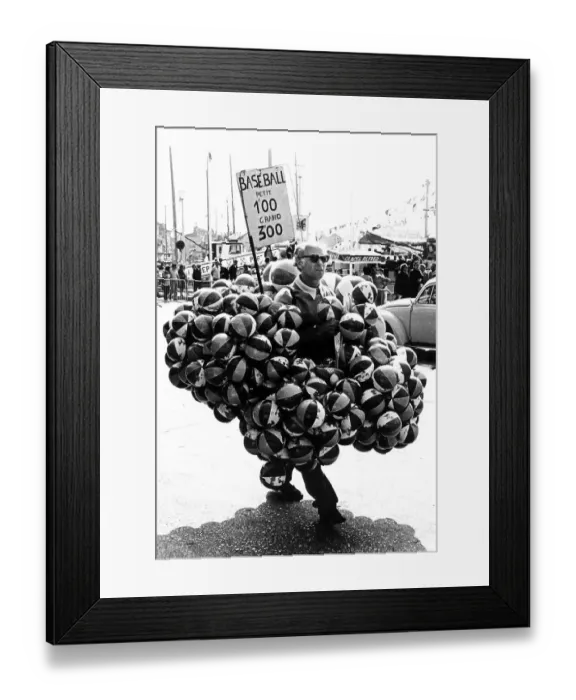 Framed Print : Vendor of baseballs, between 50s and 60s Framed Print : Vendor of baseballs, between 50s and 60s
