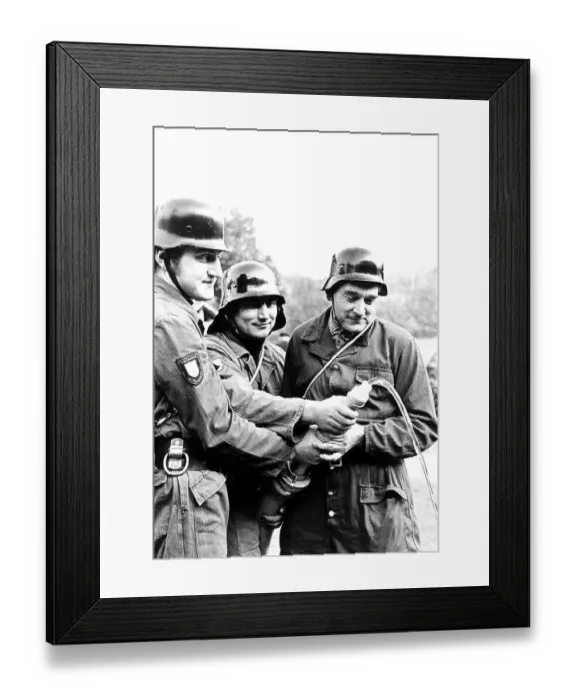 Framed Print : Firefighters with hose, ca. 1970s