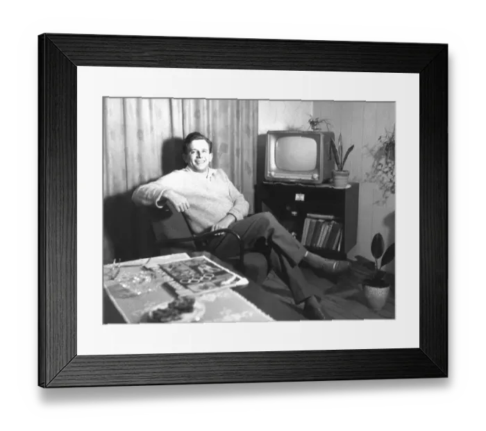 Framed Print : Man in his living room, 1950s, ca Framed Print : Man in his living room, 1950s, ca