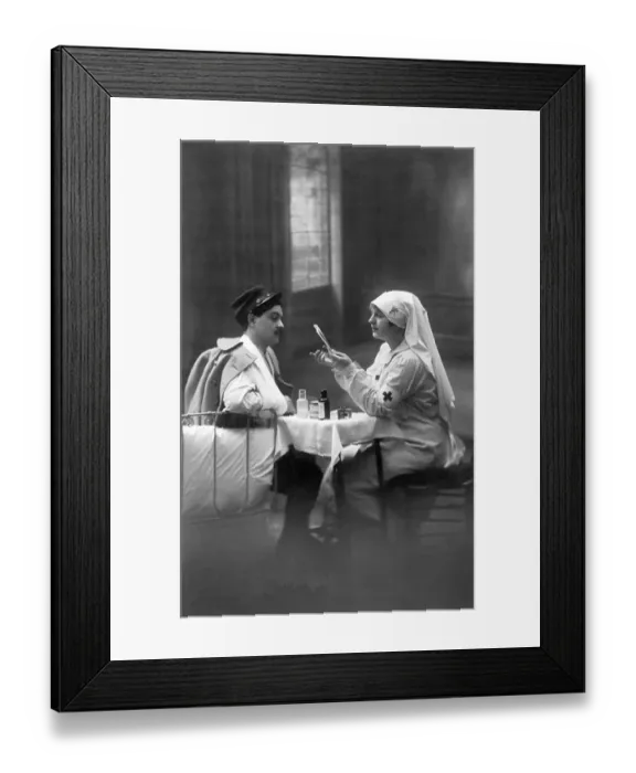 Framed Print : First World War, wounded French soldier with nurse Framed Print : First World War, wounded French soldier with nurse
