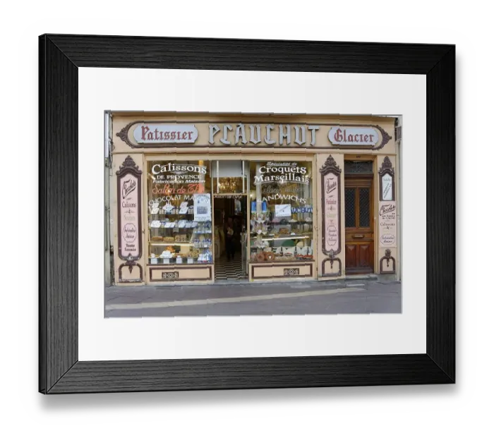 Framed Print : Marseille, shop window of a traditional pastry shop with various delicacies in the city Framed Print : Marseille, shop window of a traditional pastry shop with various delicacies in the city