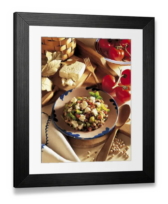 Framed Print : Bean and vegetable salad with feta, Greece, Europe