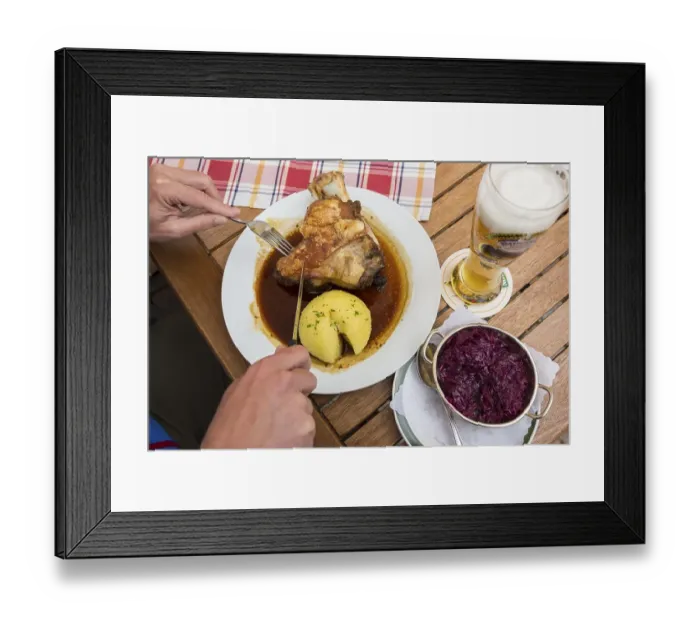 Framed Print : Bavarian cuisine, Weissbier, pork