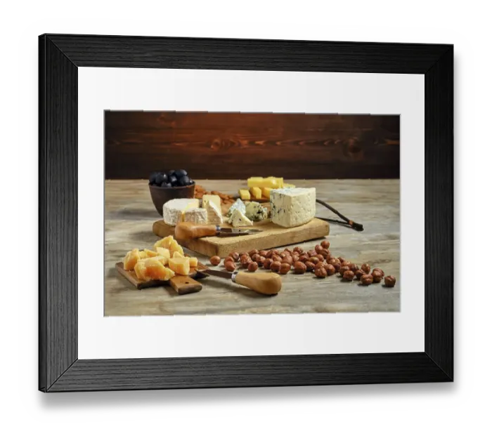 Framed Print : Cheese plate and other snack for wine