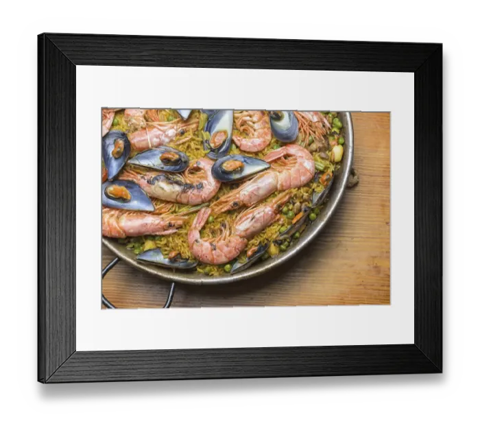Framed Print : Seafood paella with prawns and shellfish