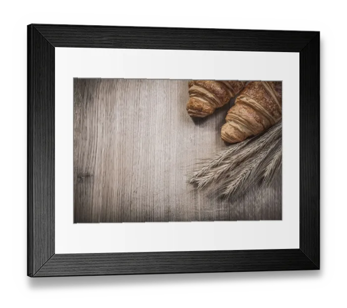 Framed Print : Wheat rye ears croissants on wooden board Framed Print : Wheat rye ears croissants on wooden board