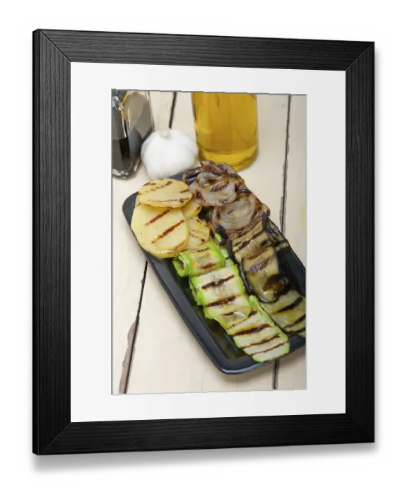 Framed Print : Grilled assorted vegetables dressed with extra virgin olive oil