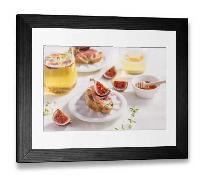 Framed Print : Small canape snack, crostini with ham