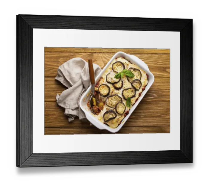 Framed Print : Greek mediterranean dish Moussaka with baked eggplants Framed Print : Greek mediterranean dish Moussaka with baked eggplants