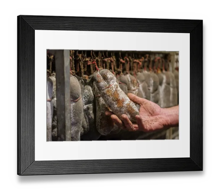 Framed Print : Sobrasada dryer, artisan sausages Cas Sereno
