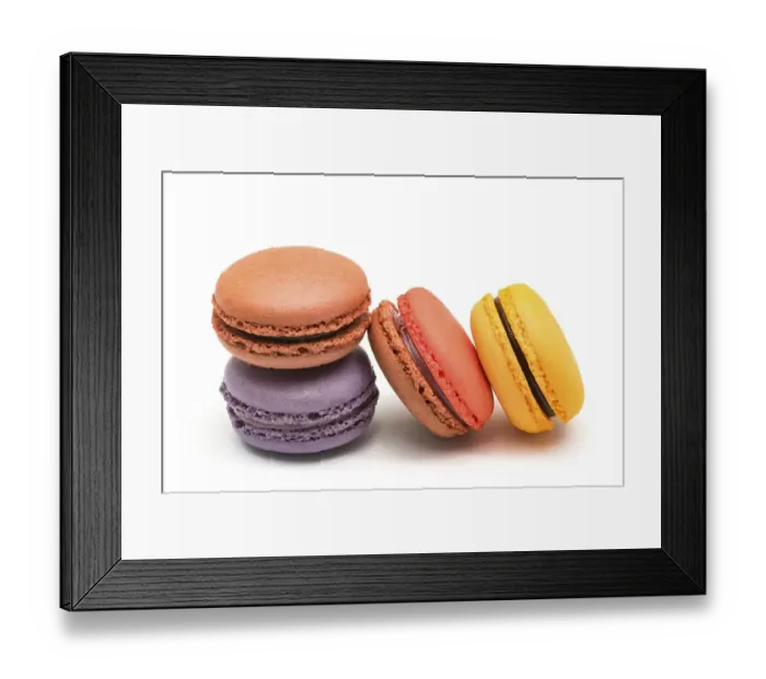 Framed Print : Colorful fresh macarons isolated on white background Framed Print : Colorful fresh macarons isolated on white background