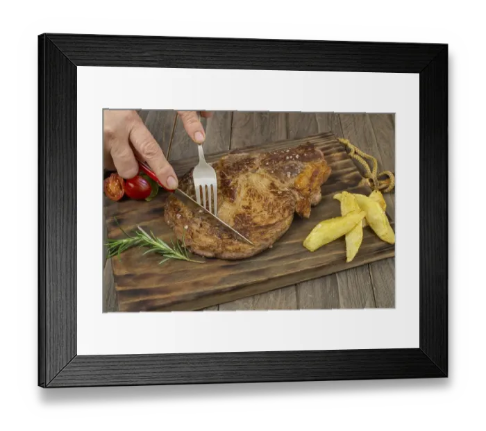 Framed Print : Veal cutlet from Avila, Spain with potatoes and vegetables juicy and tender
