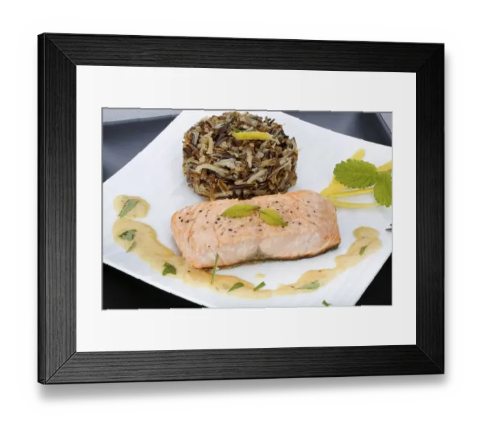 Framed Print : Southern German cuisine, fillet of Dreisam salmon with wild rice and lemon sauce Framed Print : Southern German cuisine, fillet of Dreisam salmon with wild rice and lemon sauce