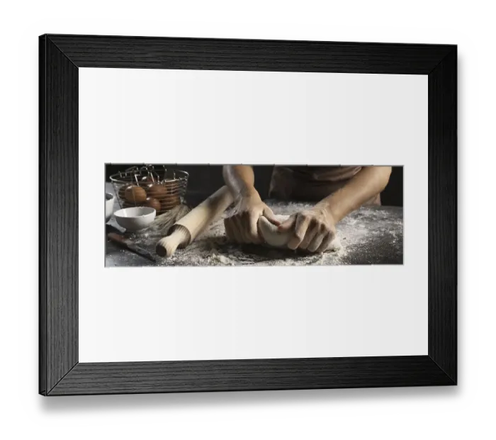 Framed Print : Chef using hands flour knead dough