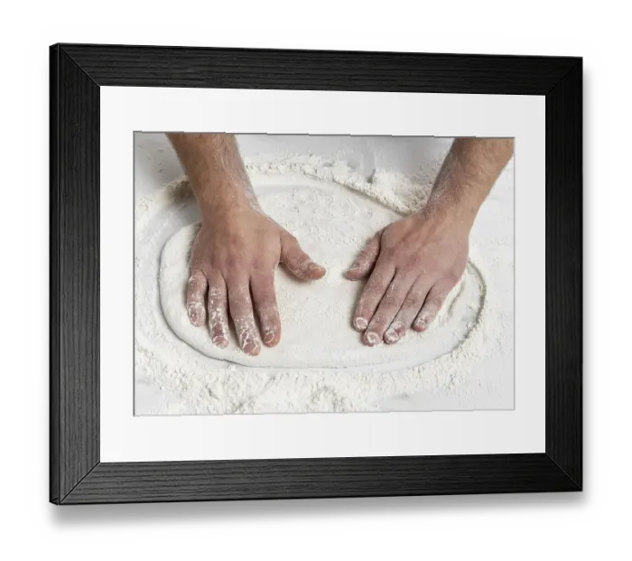 Framed Print : High angle man kneading pizza dough Framed Print : High angle man kneading pizza dough