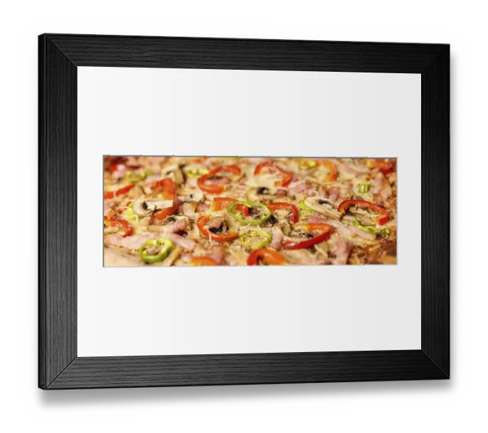 Framed Print : Close up pizza with red pepper ingredients