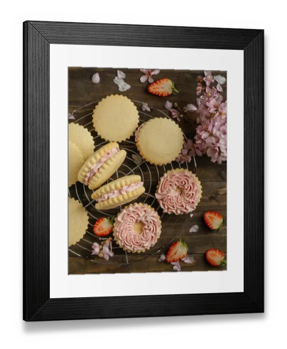 Framed Print : Top view delicious biscuits with cream