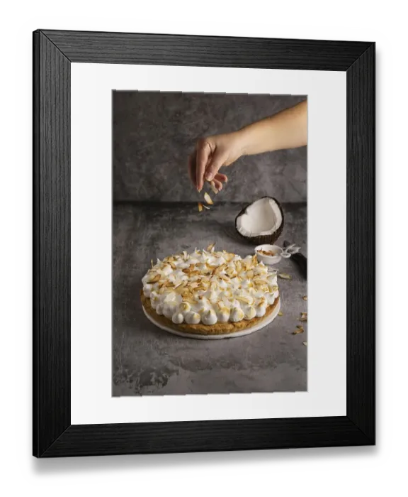 Framed Print : Close up delicious cake with coconut