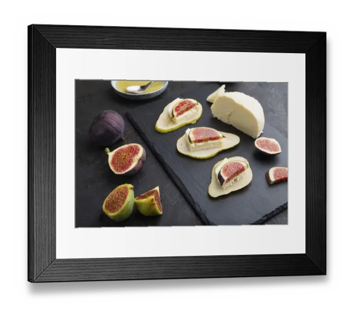 Framed Print : Summer appetizer with pear, cottage cheese Framed Print : Summer appetizer with pear, cottage cheese