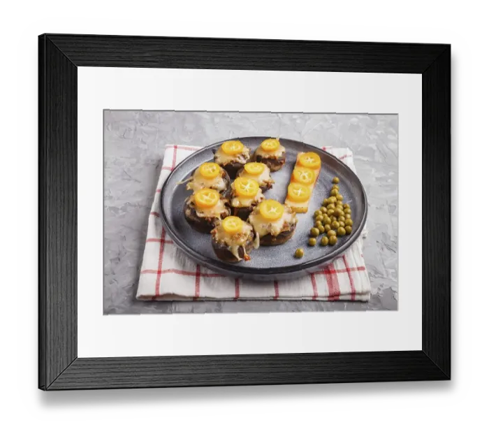 Framed Print : Stuffed fried champignons with cheese
