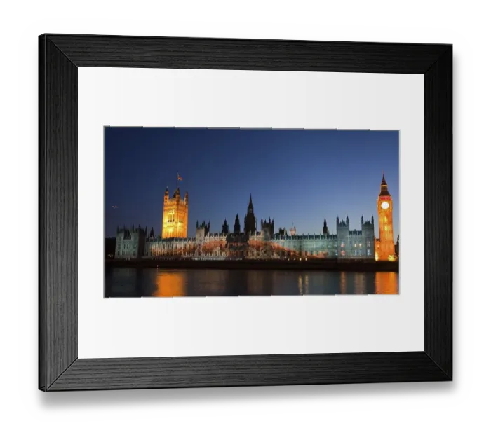Framed Print : A giant image of US American swimmer Michael Phelps is projected onto the facade of the Houses of Parliament for